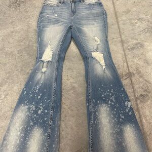 Fashion Nova Light Blue Distressed Flare Jeans